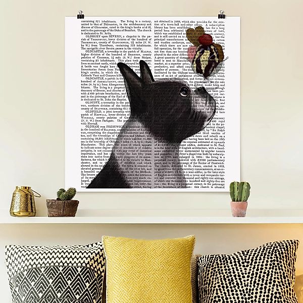 Poster - Quadrat Tierlektüre - Terrier mit Eis günstig online kaufen