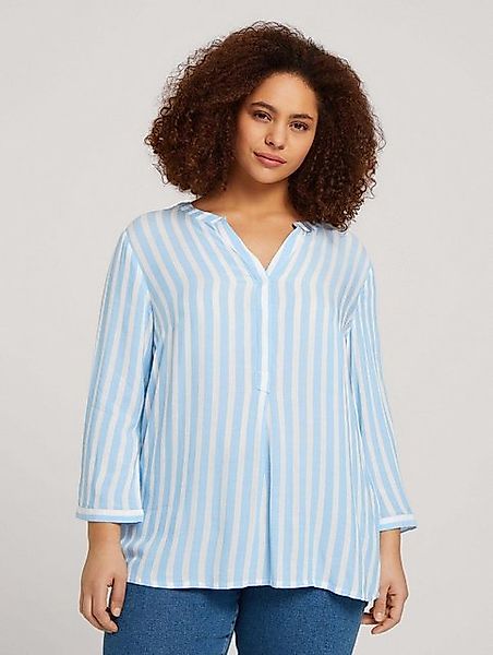 TOM TAILOR PLUS Langarmbluse Plus Size - Henleybluse mit Streifenmuster günstig online kaufen