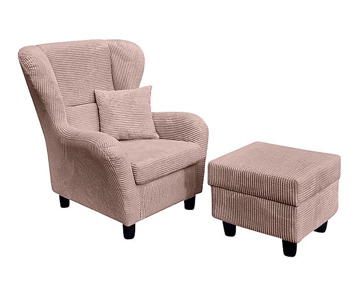 luma-home Ohrensessel 18021 (mit Hocker und Zierkissen, Wellenunterfederung günstig online kaufen