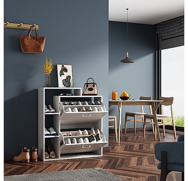 Vicco Schuhkipper Tobias, Weiß/Weiß, 80 x 90 cm, mit Kippfächern günstig online kaufen