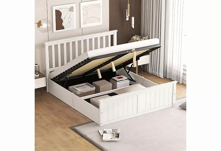 REDOM Holzbett Doppelbett mit Lattenrost und Stauraum für Kinder (Weiß, 140 günstig online kaufen