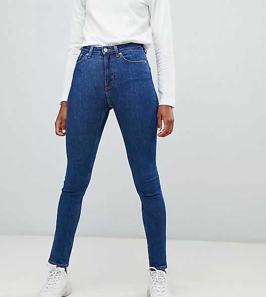 Weekday – Thursday – Enge Jeans mit hohem Bund aus Bio-Baumwolle in Blau günstig online kaufen