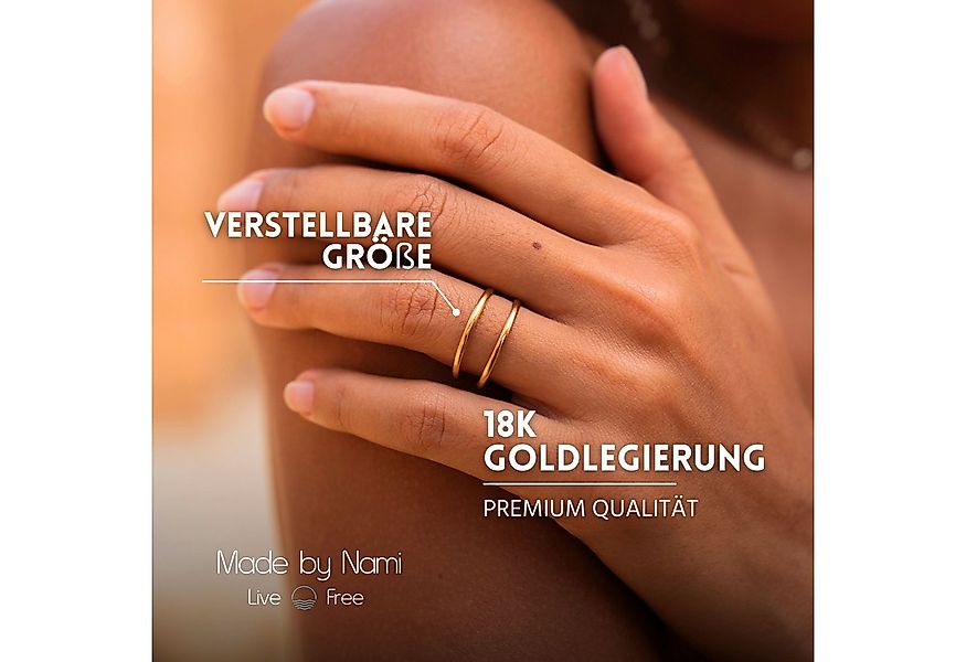 Made by Nami Fingerring Breiter Goldener Boho Edelstahl Ring Zwei-Dünne-Str günstig online kaufen