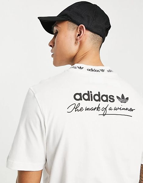 adidas Originals – Trefoil Linear – Geripptes T-Shirt in Weiß mit Rückenpri günstig online kaufen