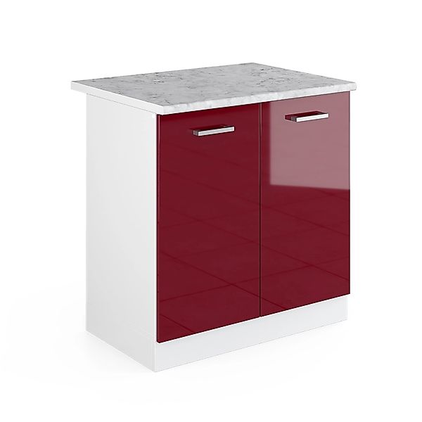 Vicco Spülenunterschrank R-Line Bordeaux Hochglanz/Weiß 80 cm AP Marmor günstig online kaufen