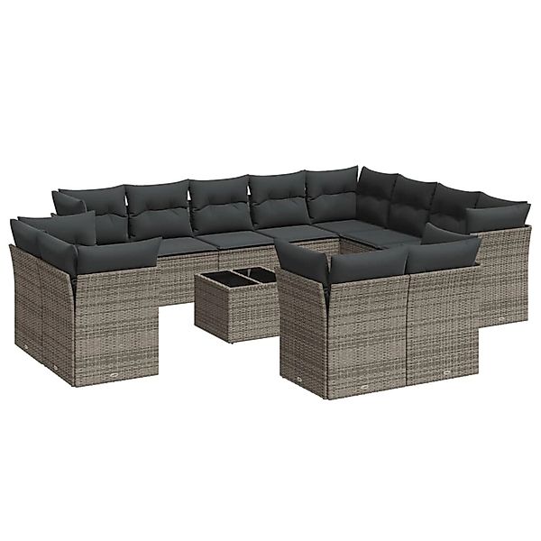 vidaXL 13-Tlg Garten-Sofagarnitur mit Kissen Grau Poly Rattan 3218540 günstig online kaufen