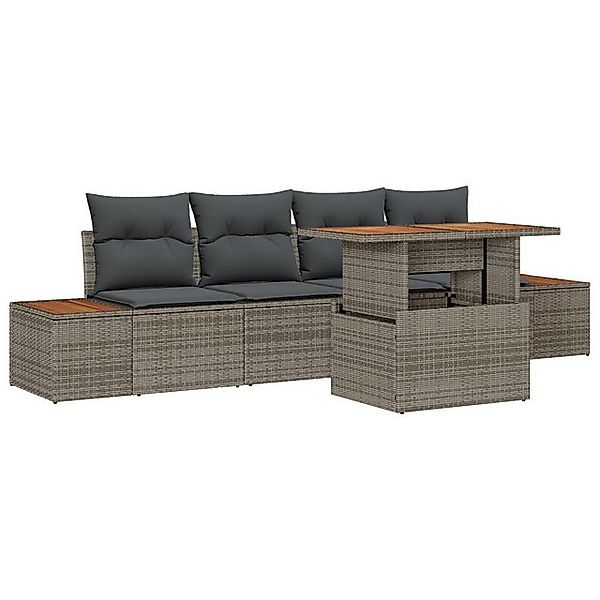 vidaXL Loungesofa 5-teiliges Garten-Esszimmer-Set mit Kissen Grau Poly Ratt günstig online kaufen