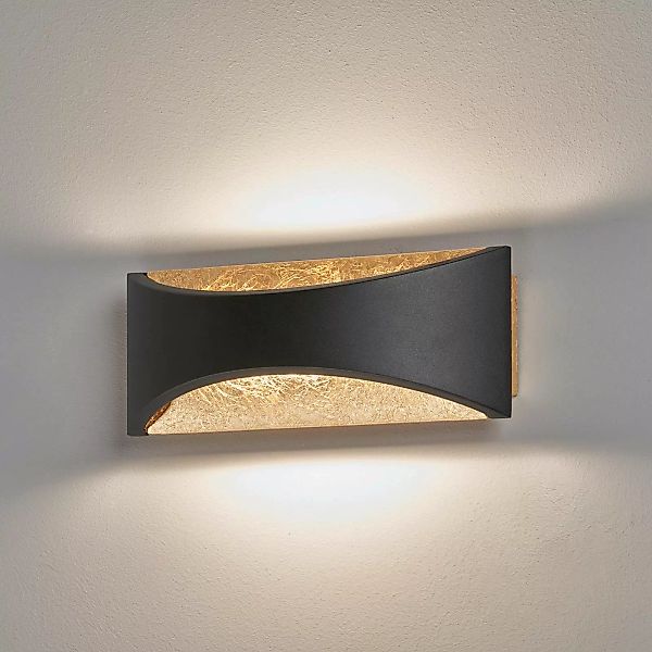 LED-Wandleuchte Rio, schwarz/blattgold, Breite 23 cm, Metall günstig online kaufen
