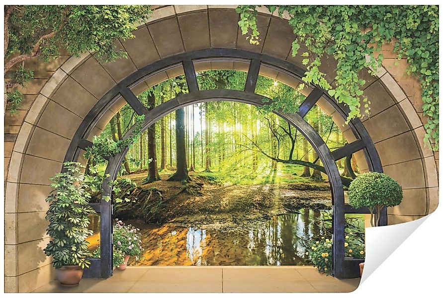 Wallarena Fototapete 3D EFFEKT Fenster Wald Natur Landschaft Wohnzimmer ode günstig online kaufen