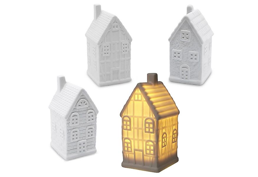 Spetebo LED-Dekofigur LED Keramik Haus warm weiß beleuchtet 10 cm - 4er Set günstig online kaufen