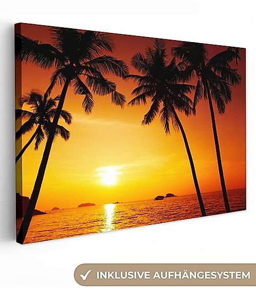 OneMillionCanvasses® Leinwandbild Palme - Sonnenuntergang - Strand - Orange günstig online kaufen