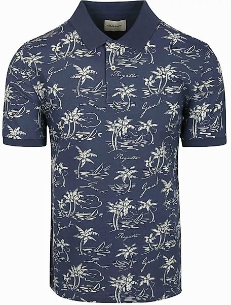 Gant Poloshirt Palm Druck Dusty Navy - Größe L günstig online kaufen