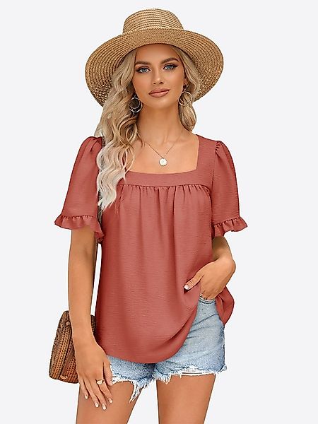 Imily Bela T-Shirt Damen Sommer Kurzarm Quadratausschnitt Puffärmeln Rüsche günstig online kaufen