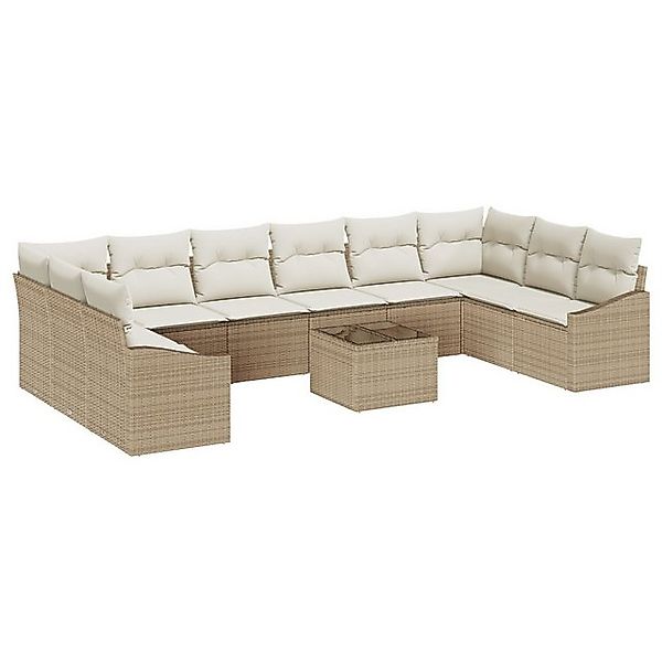 vidaXL Loungesofa 11-teiliges Garten-Dining-Set mit Kissen aus braunem Poly günstig online kaufen