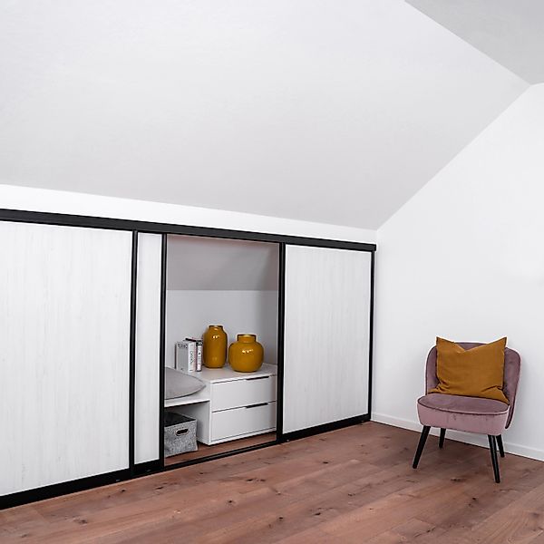 Schiebetür-Bau-Set Kniestock Profil Schwarz Dekor Pinie Weiß 1022 x 1400 mm günstig online kaufen