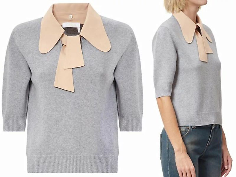 Chloé Strickpullover Chloé Gray Pussy Bow Collar Wool And Cashmere Knit Pul günstig online kaufen