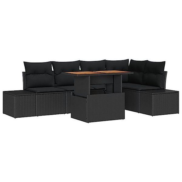 vidaXL Loungesofa 6-teiliges Garten Essset mit Kissen Schwarz Poly Rattan, günstig online kaufen