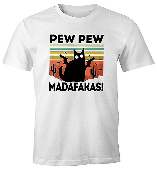 MoonWorks Print-Shirt Herren T-Shirt Pew Pew Madafakas! schwarze Katze Fun- günstig online kaufen