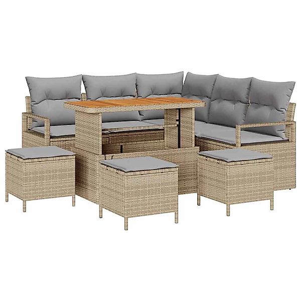 vidaXL Garten-Sofa-Set mit Kissen 9-Tlg Beige Poly Rattan 3362532 günstig online kaufen