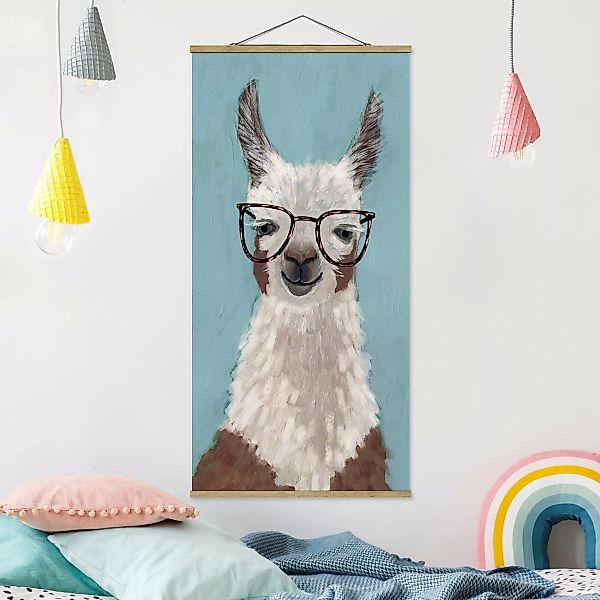 Stoffbild Tiere mit Posterleisten - Hochformat Lama mit Brille II günstig online kaufen