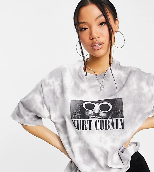 Topshop Petite – T-Shirt mit Batikmuster und Kurt Cobain-Print-Schwarz günstig online kaufen