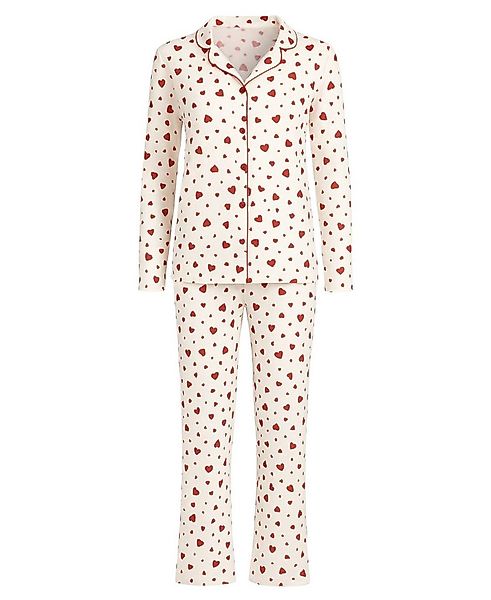fashionshowcase Pyjama Damen Langarm-Schlafanzug weiß mit Herz-Design, Knop günstig online kaufen