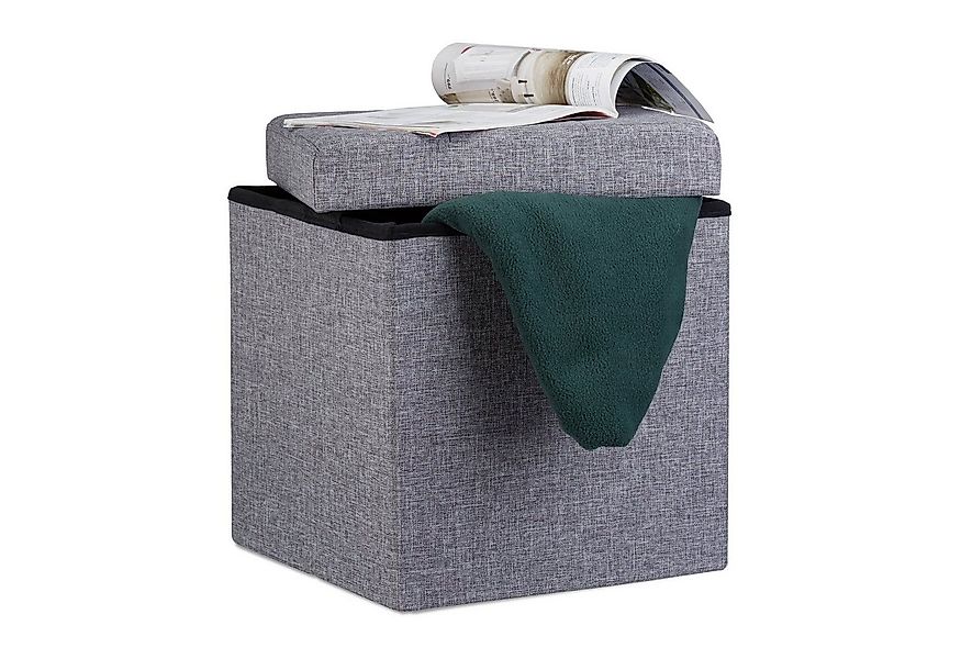 relaxdays Stauraumhocker Faltbarer Sitzhocker mit Stauraum Leinen, Dunkelgr günstig online kaufen