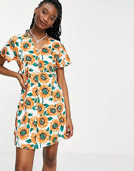 Daisy Street – Minikleid mit Sonnenblumenmuster-Weiß günstig online kaufen