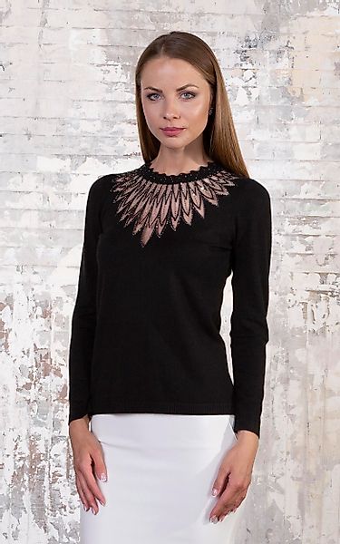 Passioni Strickpullover mit Zierausschnitt und Strasssteinen günstig online kaufen
