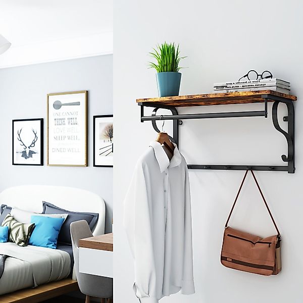 VASAGLE Wandgarderobe, Wandregal mit 5 Haken, günstig online kaufen