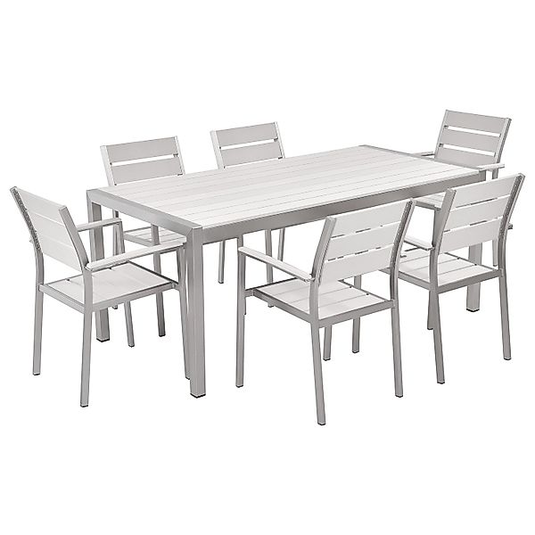 Beliani Gartentisch Set VERNIO Weiss Silber 90x180x88 günstig online kaufen