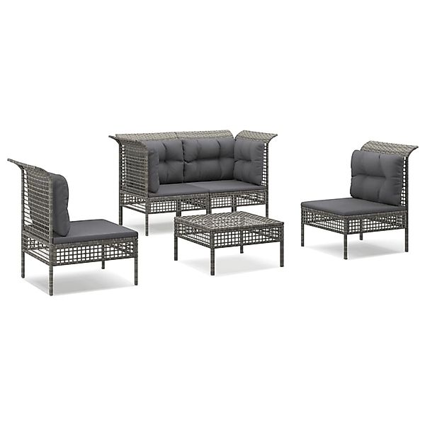 Vidaxl 5-tlg. Garten-lounge-set Mit Kissen Grau Poly Rattan günstig online kaufen