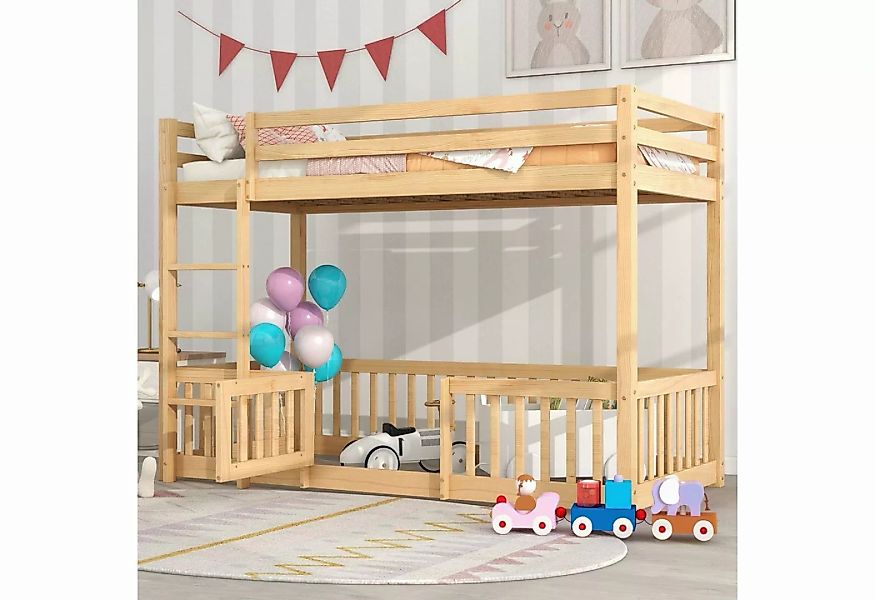 Celya Kinderbett 90x200cm Doppelbett mit Treppe, Kinderbett mit Zaun und Tü günstig online kaufen
