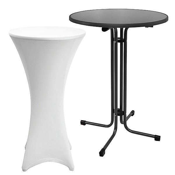 Beautissu Sylt Stehtisch Ø 80cm Grau mit Stella Stehtischhusse Ø 80cm Weiß günstig online kaufen