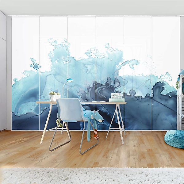 Schiebegardinen Set Abstrakt Welle Aquarell Blau I günstig online kaufen