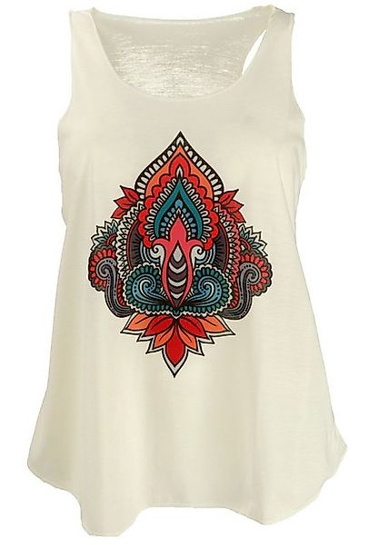 Guru-Shop T-Shirt Tanktop mit farbigem Ethnodruck - creme Lotus Ethno Style günstig online kaufen