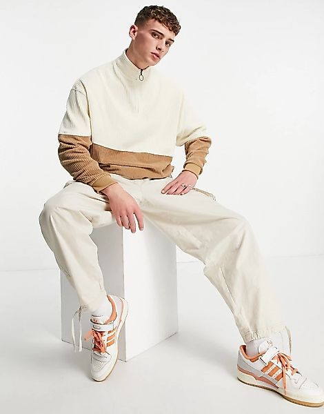 ASOS DESIGN – Oversize-Sweatshirt aus geripptem Velours mit kurzem Reißvers günstig online kaufen