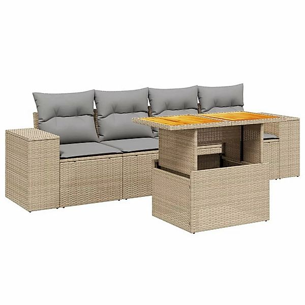 vidaXL 5-tlg Garten-Sofagarnitur mit Kissen Beige Poly Rattan Modell 217 günstig online kaufen