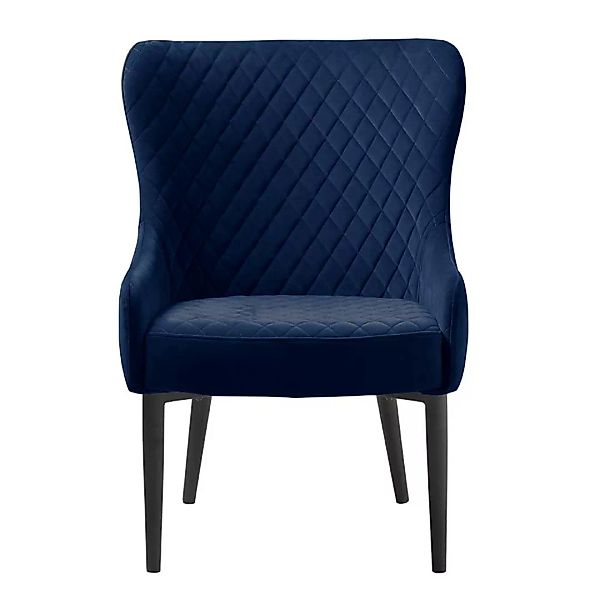 Vintage Esstisch Sessel in Blau Samt Armlehnen günstig online kaufen