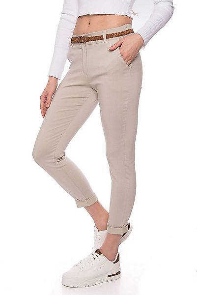Kendindza Chinohose Chino Damen Hose Stretch mit Gürtel Stoffhose Damen ele günstig online kaufen