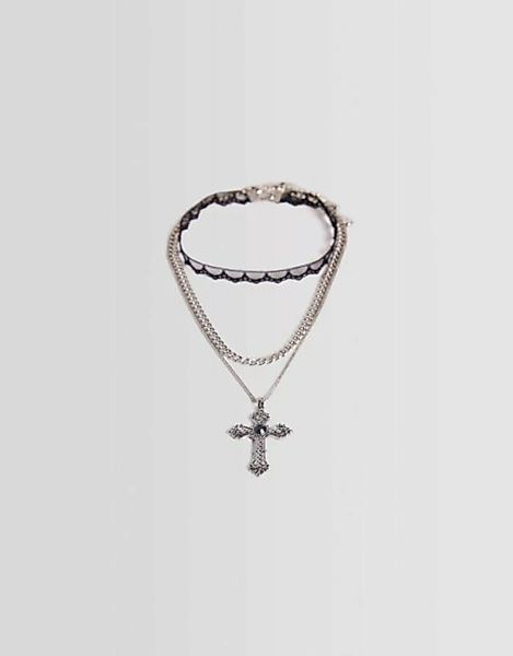 Bershka 3er-Pack Halsketten Mit Kreuz Aus Strass Damen Silber günstig online kaufen