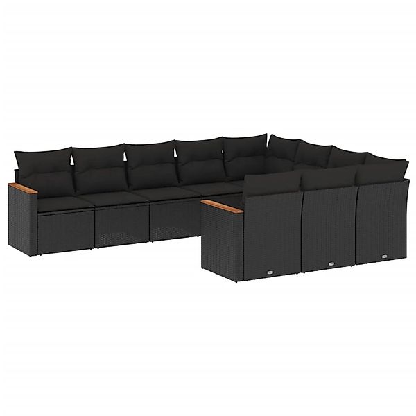 vidaXL 10-Tlg Garten-Sofagarnitur mit Kissen Schwarz Poly Rattan 3226335 günstig online kaufen