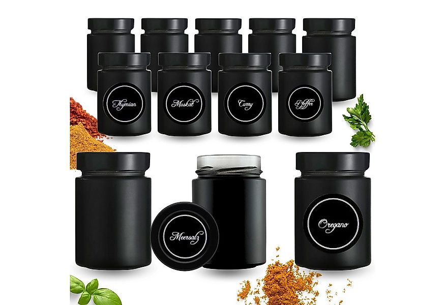 mikken Gewürzbehälter 12 Gewürzgläser 190 ml schwarz mit Deckel und 24 Gewü günstig online kaufen