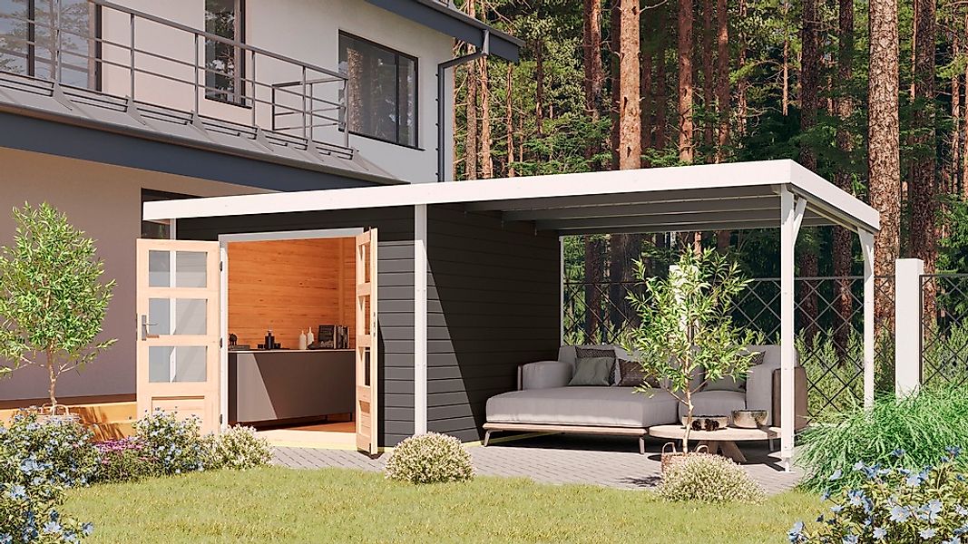 Karibu Gartenhaus ""Plutino B" SET, Anbaudach 3 m Breite" aus nordischer Fi günstig online kaufen