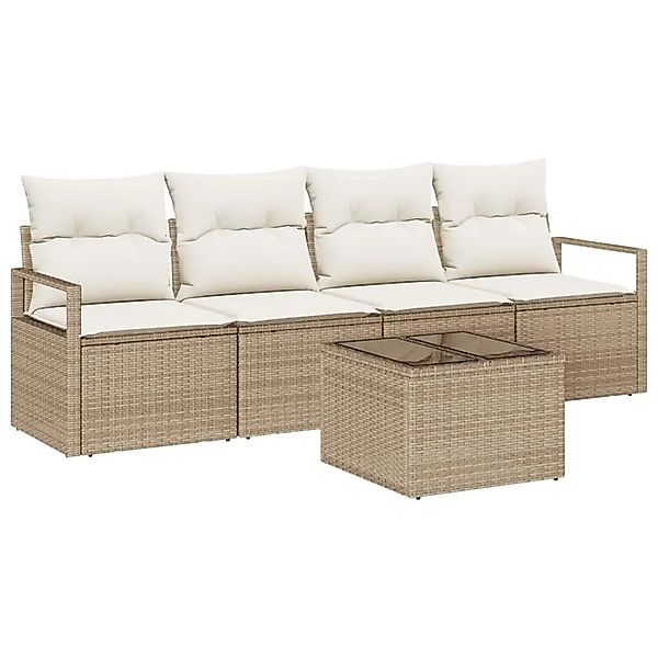 vidaXL Sofa Set mit Kissen 5-Tlg Beige und Creme Poly-Rattan 3354920 günstig online kaufen