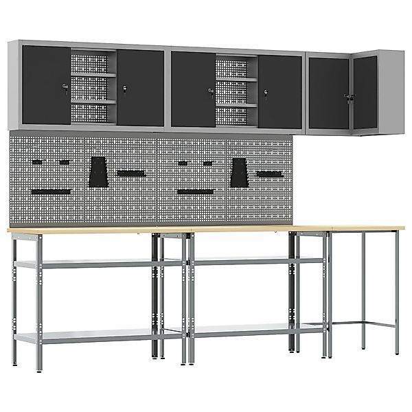vidaXL Werkbank 10-tlg. Werkzeugbank-Set Schwarz Holzwerkstoff günstig online kaufen