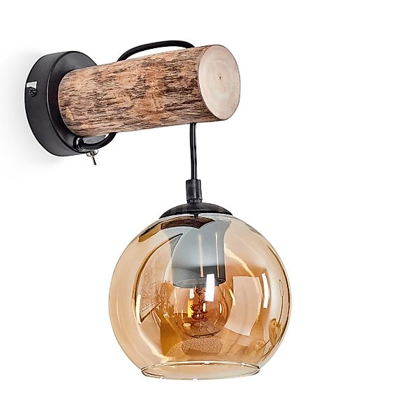 hofstein Wandleuchte Wandlampe aus Metall/Holz/Glas in günstig online kaufen