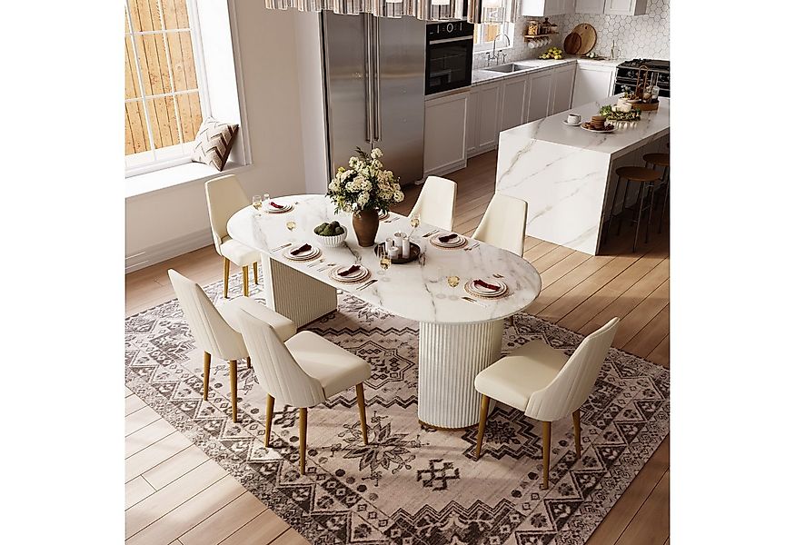 POVISON Esstisch Weißer ovaler Küchentisch, moderner Hochglanz-Esszimmertis günstig online kaufen