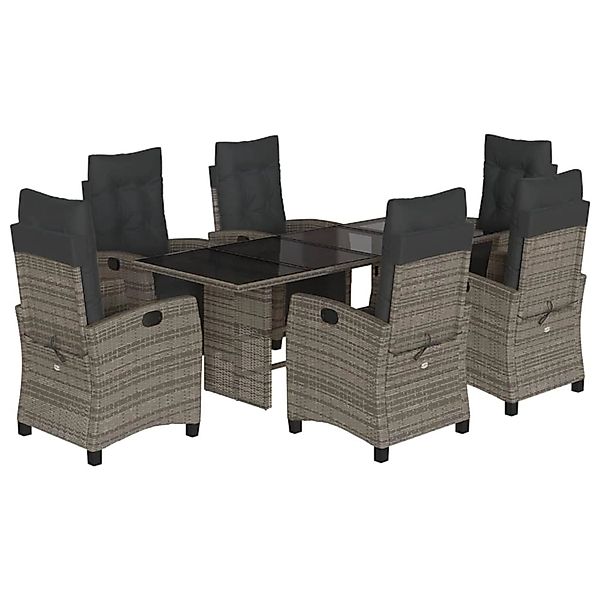 vidaXL 7-Tlg Garten-Essgruppe mit Kissen Grau Poly Rattan 3212924 günstig online kaufen