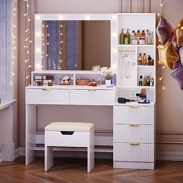 HOMALL Schminktisch LED-beleuchteter Schminktisch mit Hocker günstig online kaufen